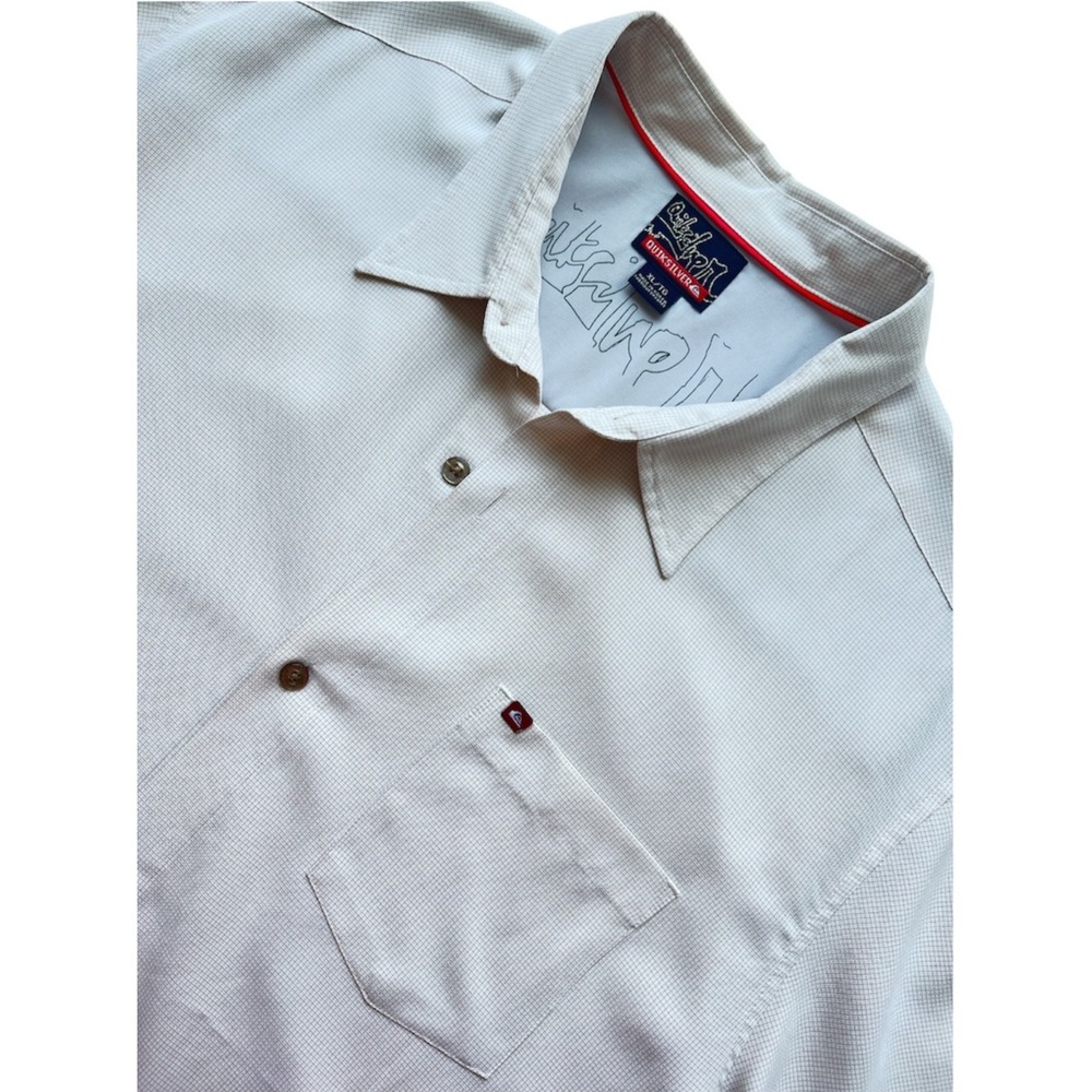 Quiksilver Shirt Mens XL Plaid Button Up Beige Brown Cream Check Short Sleeve